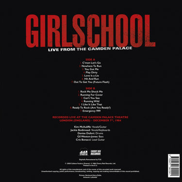 Girlschool - Live From The Camden Palace - 1LP - Red & lack Splatter Vinyl  [RSD 2026]