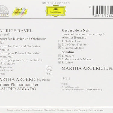 Maurice Ravel; Martha Argerich, Berliner Philharmoniker, Claudio Abbado - Klavierkonzert G-Dur / Gaspard de la nuit / Sonatine