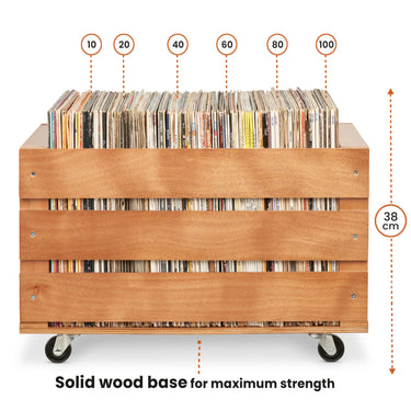 Wooden Vinyl Record Storage Crate on Wheels
